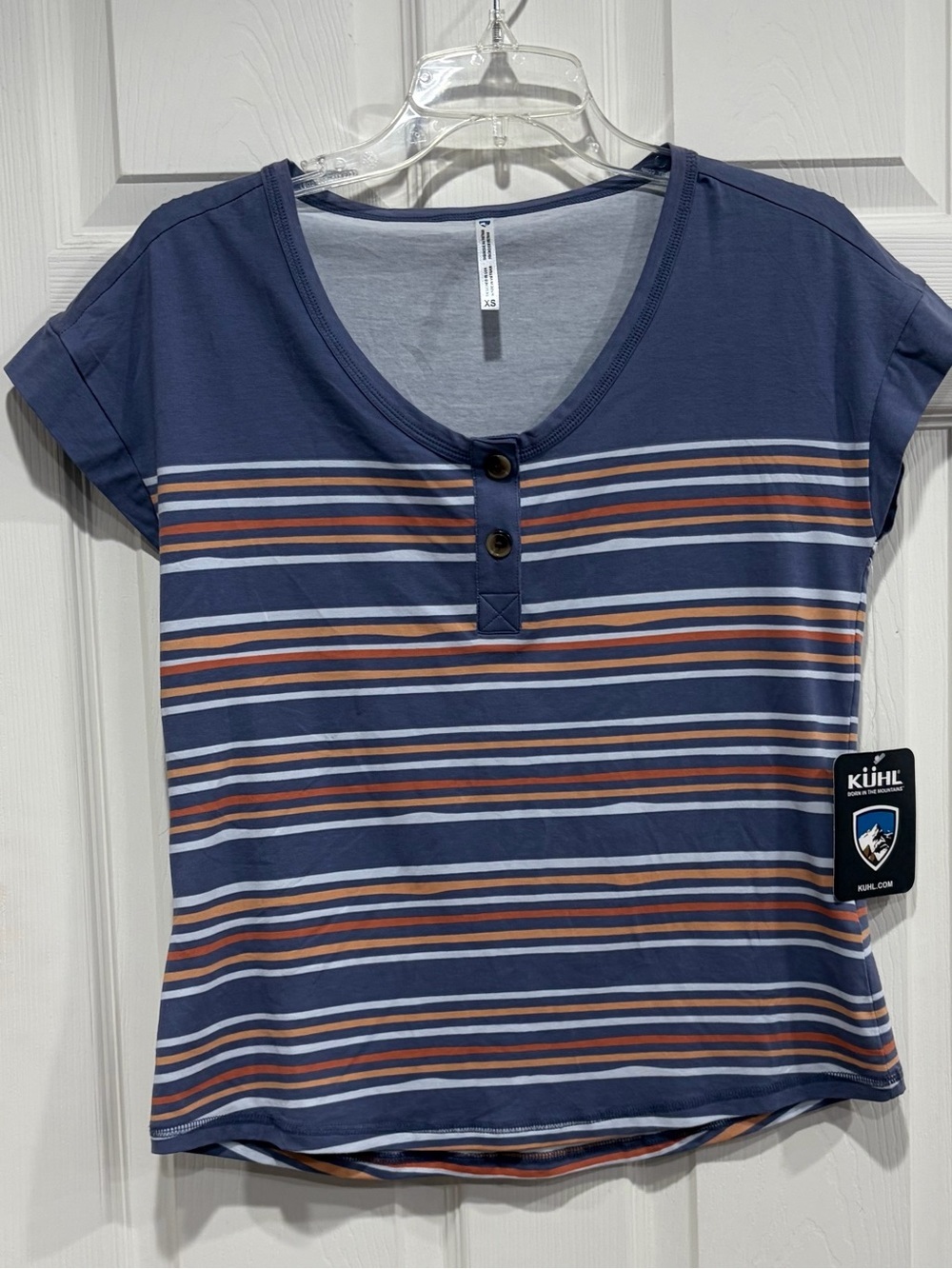 Kuhl Women's XS Solstice Short Sleeve Top Striped Blue NWT Cotton Blend